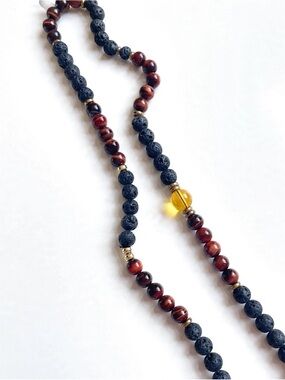 Red Tiger’s Eye & Black Lava Rock Beaded Necklace